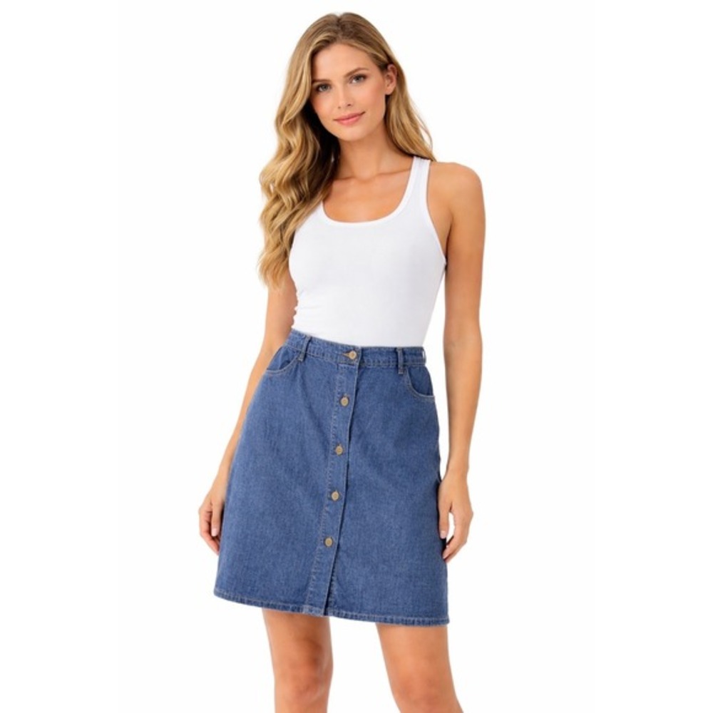 ABS by Allen Schwartz Denim Collection Button Front Mini Skirt 30 Vintage 64-55